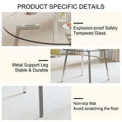 Modern Minimalist Style Round Transparent Tempered Glass Table, Tempered Glass Top, Silver Metal Legs, Suitable For Kitchen, Dining Room, Living Room Unavailable Platforms- AliExpress
